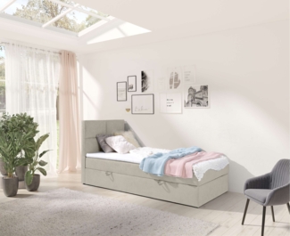 99rooms Larni Boxspringbett Strukturstoff INARI Beige 70x200 cm