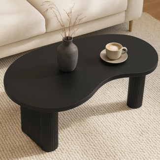 Couchtisch HWC-O29, Beistelltisch Sofatisch, organische Form Melamin Holz, 45x110x60cm ~ Holzoptik schwarz