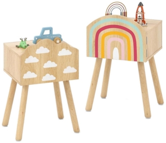 COSTWAY Nachttisch (2-St), Kinder, Nachtschrank mit kleinem Schrank & Massivholzbeinen