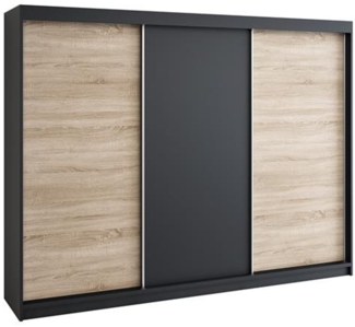 Schwebetürenschrank MERO 3-türig Schrank 200 cm Farbe: Schwarz ,sonoma