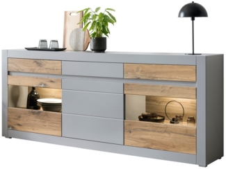 Furn. Design Anrichte Tamaris (Sideboard in matt grau mit Eiche, 217 x 90 cm), mit Soft-Close-Funktion