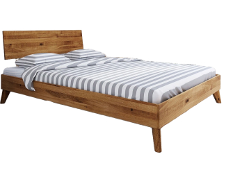 Bett Gerg 1 Sonderlänge 160x190 Wildeiche massiv mit Holzkopfteil und Holzbeinen