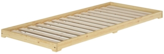 ERST-HOLZ Bett Schmales Bodenbett Extra Niedriges Holzbett 80x190 Kiefer Massiv, Kieferfarblos lackiert