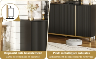 Sideboard 150x41,5x80 cm, 4 Türen mit selbstschließenden Fronten, verstellbare Einlegeböden, MDF, schwarz undgold