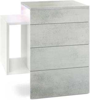 Vladon Nachttisch Queens, Nachttischschrank mit 2 Schubladen und 1 seitlichem Fach zur Wandmontage, Weiß matt/Beton Oxid-Optik, inkl. LED Unterbaustrahler weiß (60 x 63 x 36 cm)