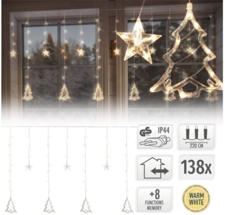 LED-Vorhang, 138 warmweiße LEDs, Stern und Tannenbaum