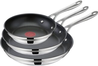 Tefal Pfannen-Set Jamie Oliver Cook Smart, Edelstahl (Set, 3-tlg, Pfannen 20/24/28 cm), Antihaftversiegelung, Induktion, Thermo-Signal, spülmaschinenfest