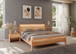 Home affaire Massivholzbett Léopoldine aus Kernbuche mit Rauholz-Applikationen, inkl. LED-Beleuchtung