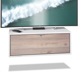 TV Board Lana 80 Hängeschrank Lowboard 80 x 29 x 37 cm, Korpus in Weiß Matt, Fronten in Eiche Nordic