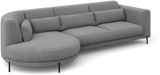 MEBLINI Ecksofa mit Kissen und Metallbeinen - Abgerundetes Sofa - Couch L-Form - Eckcouch - Wohnlandschaft - BOBBY - 319x159x89cm Links - Grau Samt