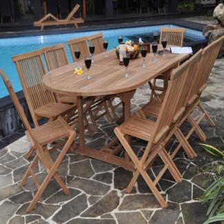 Gartenmöbel Set 8 Klappstühle Alessandria + Ausziehtisch Parma - Tischplatte: 180-240 x 120 cm