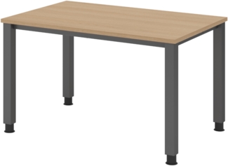 bümö manuell höhenverstellbarer Schreibtisch 120x80 cm in Eiche, Metall-Gestell: Graphit - PC Tisch höhenverstellbar & belastbar bis 140 kg, Büro- und Computertisch klein, QS-12-E-G