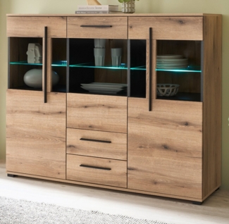 Furn. Design Highboard Design-D (Vitrine in Evoke Eiche Dekor, 160 x 126 cm), 11 Fächer, Soft-Close-Funktion