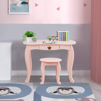 COSTWAY Kinder Schminktisch mit Hocker und Abnehmbarer Spiegel, Mädchen Frisiertisch Holz, Kindertisch mit Schublade, Spiegeltisch 80x42x106cm Rosa