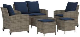 vidaXL 6-tlg. Garten-Sofagarnitur mit Kissen Grau Poly Rattan 3324584