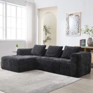 Modernes Sektionssofa, Chenille, schwarz, 2-tlg, 250 x 158 x 60 cm