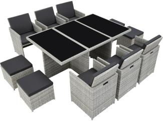 tectake Aluminium Rattan Sitzgruppe New York 6+4+1 mit Schutzhülle - hellgrau