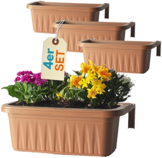 4er Set Blumenkasten Balkongeländer Balkon Blumenkasten Balkonkasten mit Halterung Balkonkasten Geländerkasten Balkonkasten mit Wasserspeicher 60 cm Terrakotta