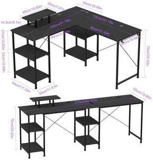 JEOBEST Computertisch L-förmiger Schreibtisch mit Regalen Reversibel Eckschreibtisch 210CM, Gaming-Tisch mit 4 Ablagen, 3 Kabellöchern, Monitorständer