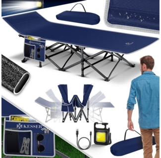 KESSER® Campingbett Feldbett Klappbar Klappbett Campingliege inkl. Tragetasche + Seitentasche Stabiles Feldbett 250kg Belastbar Metallrohr 600D Oxfordgewebe Tragbar Liege Reise Bequem Navyblau, 190 cm