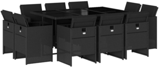 vidaXL 11-tlg. Garten-Essgruppe mit Kissen Schwarz Poly Rattan 3210667