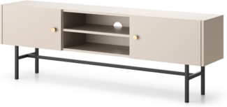 AX LIVING TV Bank beige Dinley – 155 cm Lowboard mit Metallgestell