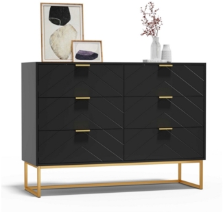 UEV Kommode mit 6 Schubladen, Schmal Aufbewahrungsschrank (Schubladenschrank Wohnzimmer Schlafzimmer Büro Flur, Beistellschrank Sideboard), Highboard Mehrzweckschrank mit Kisppschutz 100 x 34 x 73,5 cm