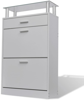 vidaXL Schuhschrank mit Schubfach und oberem Glasregal Holz Weiß 241244