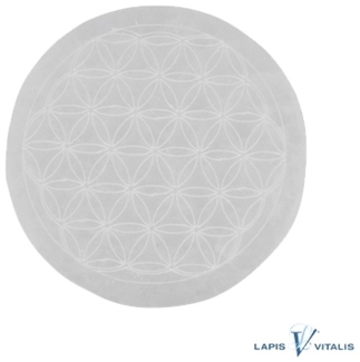 Selenit Scheibe Untersetzer Blume des Lebens weiße Gravur 10cm