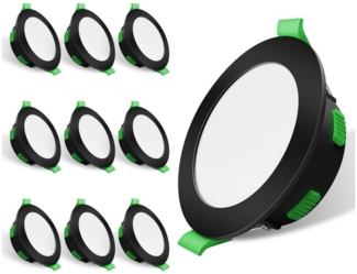 ALUSSO LED Einbaustrahler 10er-Set, 8W LED Einbaustrahler, Decken Leuchte, Flach Strahler, mit hochwertigen PC-Materialen, Rund, Schwarz