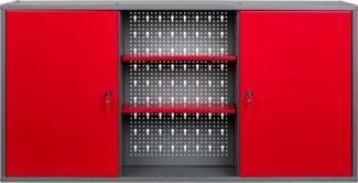 Kreher Werkzeugschrank Metallschrank mit 2 Türen für Werkstatt (Rot)