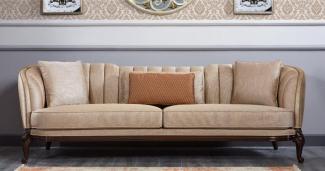 Casa Padrino Luxus Barock Sofa Beige / Dunkelbraun - Prunkvolles Wohnzimmer Sofa - Barockstil Wohnzimmer Möbel - Luxus Möbel im Barockstil - Barock Einrichtung - Edel & Prunkvoll
