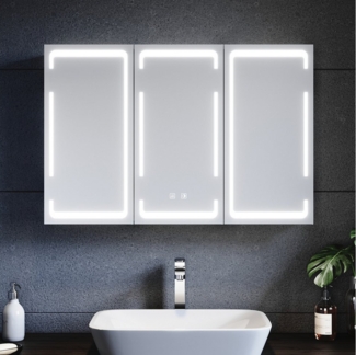 SONNI Spiegelschrank Dreitüriger Badspiegelschrank,Verstellbare Schotten 90x60cm
