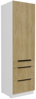 Küchen Hochschrank 60 cm CREMONA Eiche hell + Weiß matt Küchenzeile Küchenblock Küche Einbauküche
