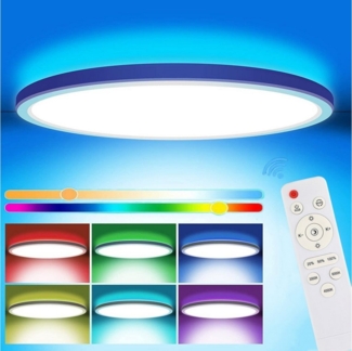 OULENBIYAR Deckenleuchte 24W LED Deckenleuchte Dimmbar mit Fernbedienung, RGB Farbwechsel, LED fest integriert, RGB, warmweiß, naturweiß, tageslichtweiß, 3200LM Rund Deckenlampe,für Schlafzimmer Kinderzimmer Küche