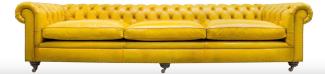 Casa Padrino Luxus Chesterfield 3er Sofa Gelb 320x110 x H. 71 cm