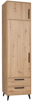 Marmex Möbel Arti 03N eintüriger Hochschrank, Kleiderschrank mit Einlegeböden und Kleiderstange, Kleiderschrank mit Aufsatz, laminierte Spanplatte, artisan Eiche, 63,2x239,5x53,6 cm