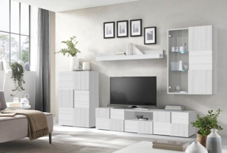 INOSIGN Wohnwand Dama, 4tlg. Breite 300 cm, Höhe 200 cm, moderne Anbauwand in 3D-Optik, (Set, 4-St), (Lowboard, Stauraumschrank, Hängevitrine, Wandboard) viel Stauraum