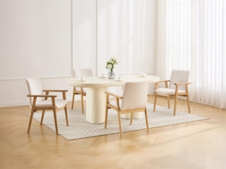 Vente-unique - 2er-Set Stühle mit Armlehnen - Cord & Kautschukholz - Creme - FILDON