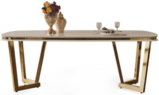 Casa Padrino Luxus Esstisch Weiß / Gold 207 x 104 x H. 78 cm - Rechteckiger Küchentisch - Luxus Esszimmer Möbel