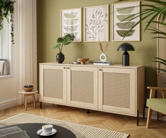 ALLHOUSE24 Kommode VERONA 154 cm Breite mit Wiener Geflechtdruck und drei Türen Sideboard, Breite 154 cm