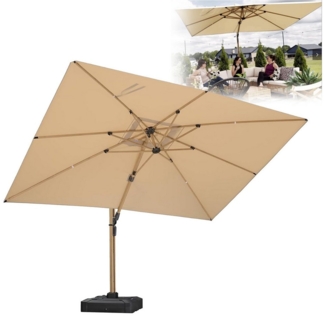 PURPLE LEAF Ampelschirm Großer Windfester Rechteckiger Sonnenschirm, Teak-Aluminiumgestell, 360° drehbar