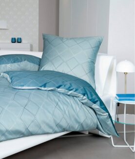 Janine Mako Satin Bettwäsche 3 teilig Bettbezug 200x220 cm Kopfkissenbezug 80x80 cm J.D. 87053-02 steinblau denimblau