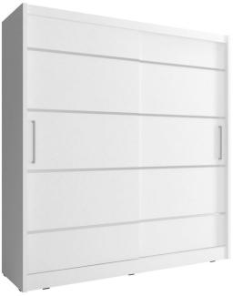 MOEBLO Kleiderschrank BORNEO ALU (Wohnzimmerschrank 2-türig Schrank Gaderobe Schiebtüren, Dekorative Aluminiumleisten, Schwebetürenschrank mit Einlegeböden und Kleiderstange) - (BxHxT): 180/200x200/214x62 cm