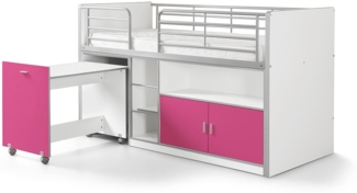 Hochbett Kalinda 207 x 96 x 121 Holzwerkstoff+Metall Weiß/Fuchsia