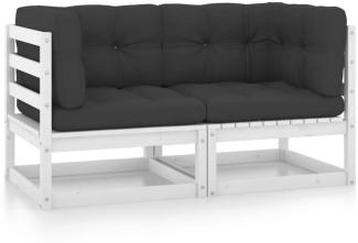 vidaXL Gartensofa 2-Sitzer mit Kissen Kiefer Massivholz Weiß 805731