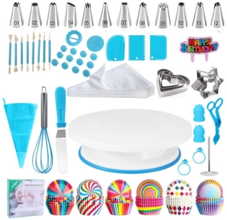BlingBin Tortenwerkzeug 255tlg Torten Zubehör, Backzubehör, Tortenplatte Drehbar Backset, (255 Stück, 255-tlg, 255-teiliges Kuchendekorationsset), Tortenplatte Drehbar, Spritzbeutel, Spritztüllen Tüllen, Spatel