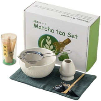 Auledio Teeservice Keramik Matcha-Schale, Teetuch und Matcha-Rührbesen-Set, 7-teilig
