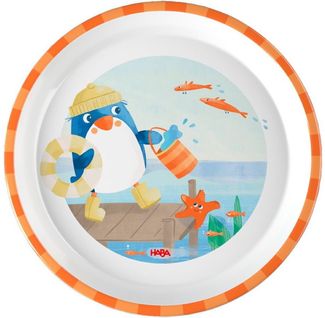 HABA Kinderteller Pinguin – Praktischer Melamin-Teller mit Pinguinmotiv – Rutschfest – spülmaschinengeeignet – Ab 12 Monaten – 2012441001