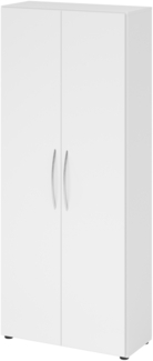 bümö Mehrzweckschrank 80cm breit, Aktenschrank o. Schuhschrank hoch, Schrank mit Regal, Küchenschrank in weiß aus Holz, Vorratsschrank & Haushaltsschrank mit Metallgriffen, 4100-W-W